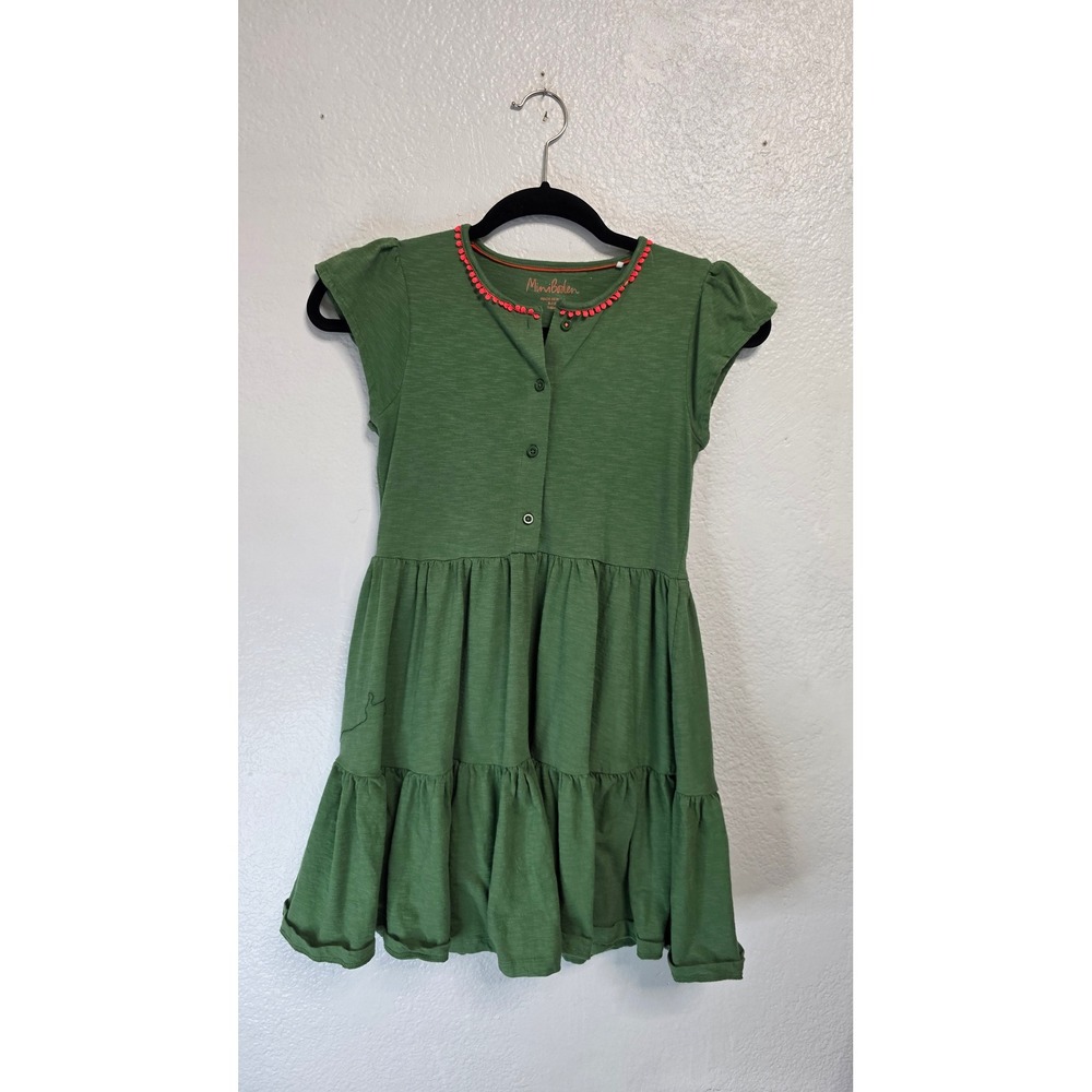 Mini Boden Tiered Dress Girls 9-10Y Green Excellent